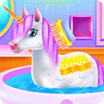 cute unicorn caring and dressup android application logo